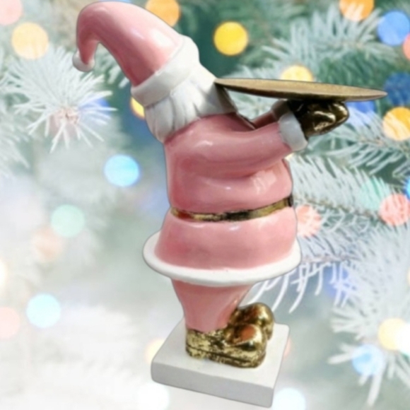 New Christmas Holiday Pink Gold Santa Holding Serving Tray Display Stand - Picture 2 of 3